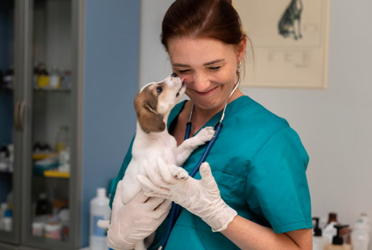 Veterinary technician caring for a patient in a clinic